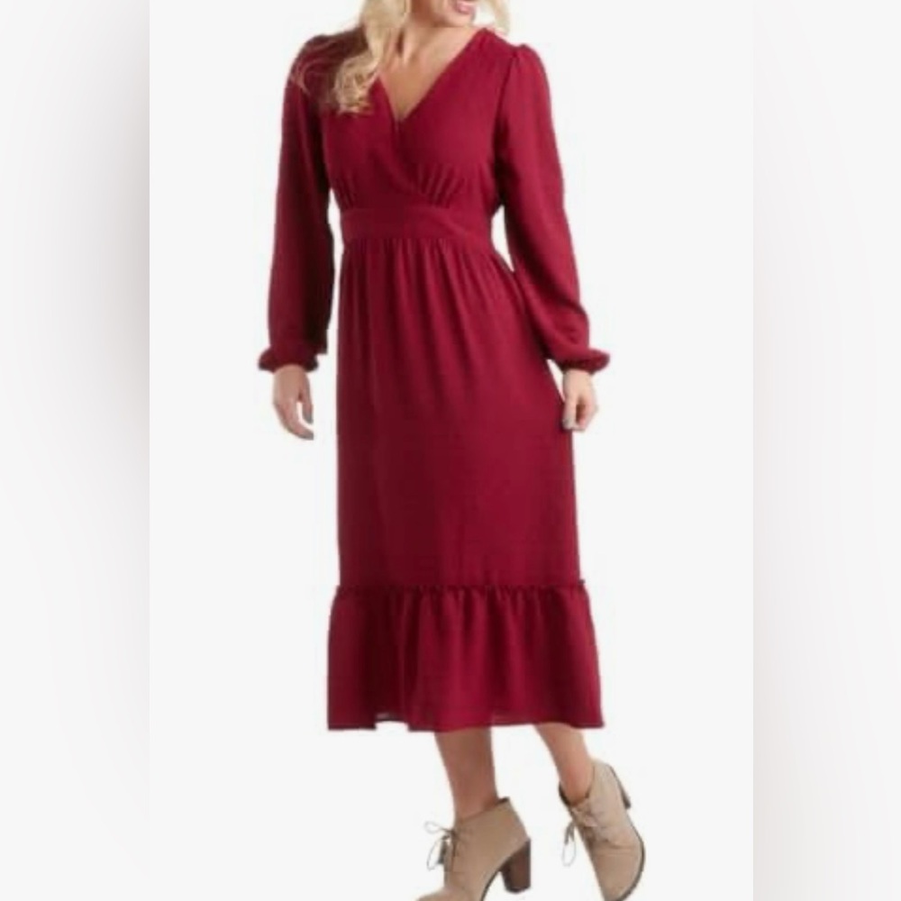 Lucky Brand Red Ruffled Tiered Long Sleeve Dress